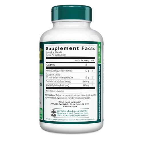 Genacol Optimum – Glucosamine, Chondroitin, MSM & Ultra-Hydrolyzed Collagen, Joint Support Tablets, 180 Count (60-Day Supply) Genacol buy supplements canada