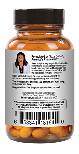 Suzy Cohen Joint Script Joint Support Supplement with Hyaluronic Acid, C3 Curcumin Turmeric Extract, MSM, Collagen Peptides, Ginger, and Boswellia for Maximum Flexibility, Tendon and Cartilage Health Script Essentials buy supplements canada