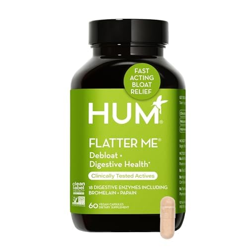 HUM Flatter Me Digestive Enzymes for Women & Men, Digestive Health Bloating Supplement with Ginger & Peppermint Leaf, Fast Acting Anti Bloat Pills Multi Enzyme for Debloating, Vegan, 60 Capsules HUM buy supplements canada