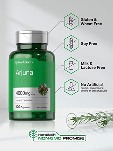 Arjuna Capsules 4000mg | 120 Count | Non-GMO, Gluten Free | from Arjuna Bark Herb Horbäach buy supplements canada