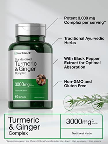 Turmeric and Ginger Supplement 3000 mg | 60 Softgel Capsules | Turmeric Curcumin Complex Horbäach buy supplements canada