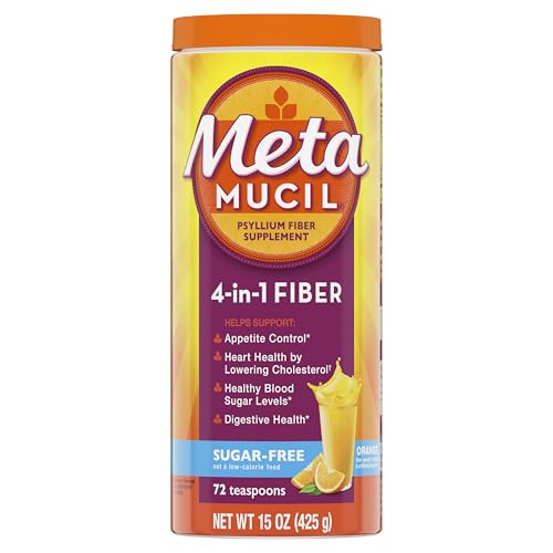 Metamucil 4-in-1 Psyllium Husk Friendly Fiber Supplement, Sugar-Free, 72 teaspoons, Orange Flavored, Daily Fiber Powder for Digestive Health Metamucil buy supplements canada
