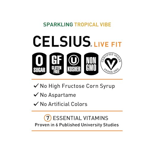 CELSIUS Sparkling Tropical Vibe, Functional Essential Energy Drink 12 Fl Oz (Pack of 12) CELSIUS buy supplements canada