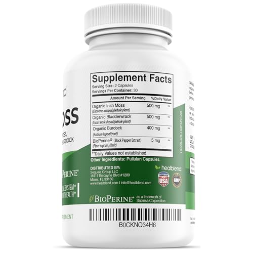 healblend Organic Irish Moss, Bladderwrack, Burdock, & BioPerine - 1405mg with Black Pepper healblend buy supplements canada