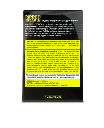 Pharmafreak Ripped Freak 2.0 - Hybrid Weight Loss Supplement - USA - 60ct (Bottle Only) Pharmafreak buy supplements canada