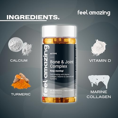 Feel Amazing Bone & Joint Complex Gummies - with Calcium, Vitamin D3 & Marine Collagen - 60 Grapefruit-Flavored Gummies - 30-Day Supply (1) Feel Amazing buy supplements canada