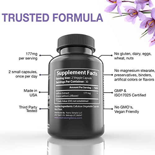 Nutra Simple Saffron Supplements 177mg, Pure Saffron Extract, Made in USA, Natural Nutra Simple buy supplements canada