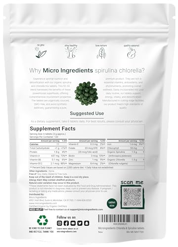 Organic Chlorella Spirulina Tablets, 3000mg Per Serving, 720 Counts, 4 Months Supply Micro Ingredients buy supplements canada