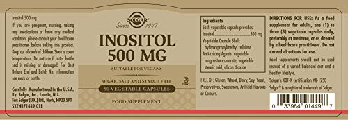 Solgar Inositol 500 mg Vegetable Capsules - Vitamin B8 - Vegan, Vegetarian, Kosher SOLGAR buy supplements canada