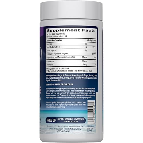 Natural Vitality SLEEP Gummies, Magnesium Supplement With Melatonin and L-Theanine, Vegan, Gluten Free, Helps the Body Ease Into Sleep Natural Vitality buy supplements canada