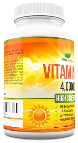 Vitamin D 4,000 IU Softgels, Maximum Strength Vitamin D3 Supplement, 365 Easy to Swallo Vita Premium buy supplements canada