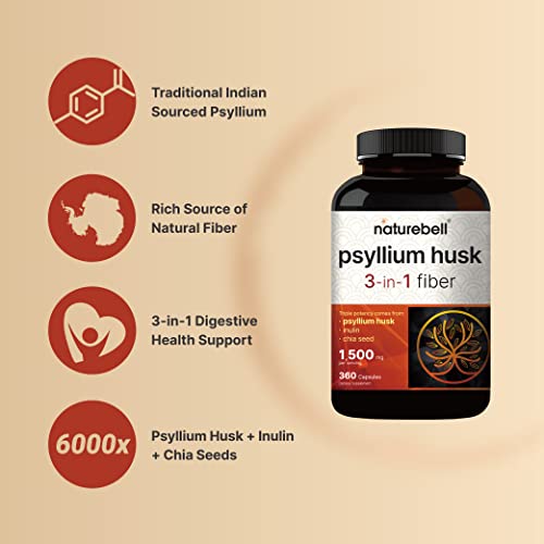 NatureBell Psyllium Husk Capsules 1500mg Per Serving, 360 Count, with Inulin NatureBell buy supplements canada