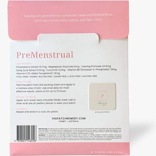 The Patch Remedy Pre Menstrual Patch | Chasteberry, Magnesium, Evening Primrose, Dong Quai, B6 & Vitamin E | 30 Patches The Patch Remedy buy supplements canada