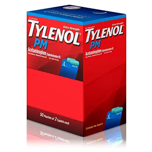 Tylenol PM Extra Strength Nighttime Pain Reliever Sleep Aid Caplets with Acetaminophen & Diphenhydramine HCl, Relief for Nighttime Aches & Pains, Travel Size, 50 Packs of 2 Caplets Tylenol buy supplements canada