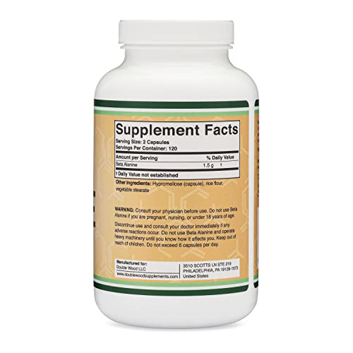 Beta Alanine Powder Capsules (Bulk Jar 240 Pills, 1.5 Gram Servings) Stimulant Free Pre Double Wood Supplements buy supplements canada