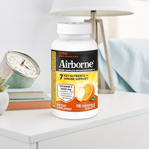 Airborne Vitamin C 1000mg (per Serving) - Citrus Chewable Tablets (116 Count in a Bottle), Gluten-Free Immune Support Supplement, with Vitamins A C E, Zinc, Selenium Airborne buy supplements canada