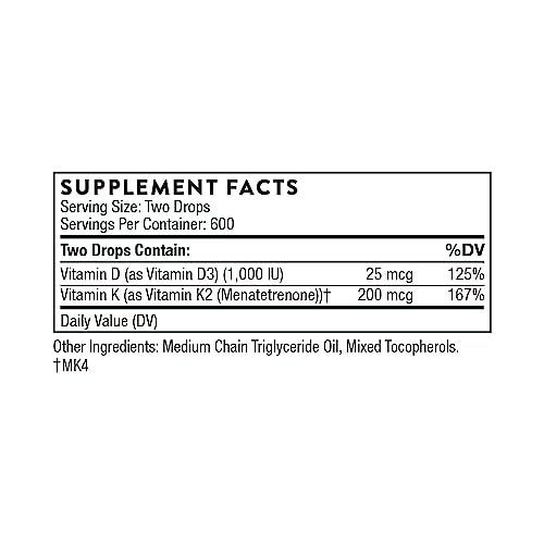 THORNE Vitamin D + K2 Liquid with a metered Dispenser - Vitamins D3 and K2 to Support THORNE buy supplements canada