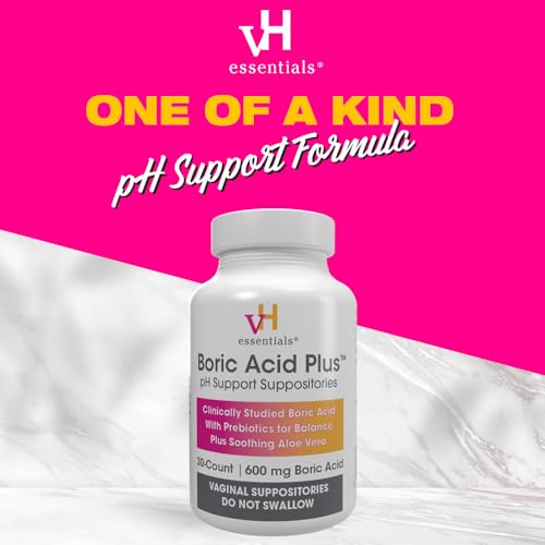 vH essentials Boric Acid Plus Vaginal Suppositories, Prebiotic Infused with Soothing Aloe Vera, pH vH essentials buy supplements canada