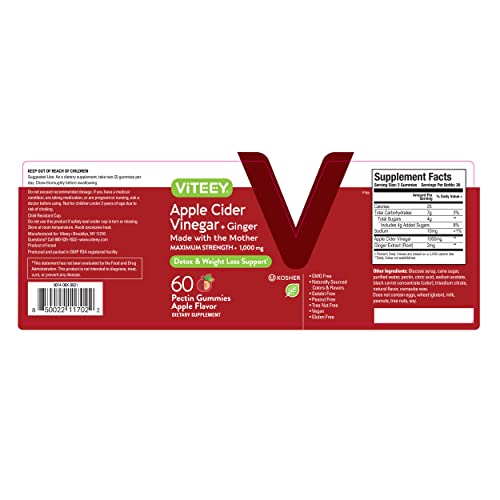 Apple Cider Vinegar Gummies 1,000mg Plus Ginger, ACV with The Mother, Detox Cleanse Viteey buy supplements canada