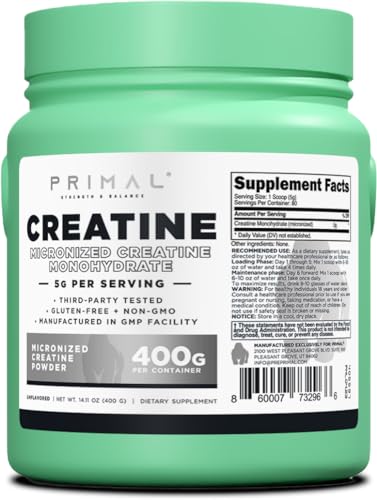 Primal Creatine Monohydrate Powder (400 Grams) | Unflavored Micronized Creatine Primal buy supplements canada
