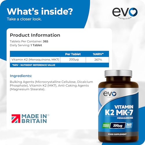 EVO NUTRITION Vitamin K2 MK-7 200mcg | 365 Vegetarian and Vegan Tablets EVO NUTRITION buy supplements canada