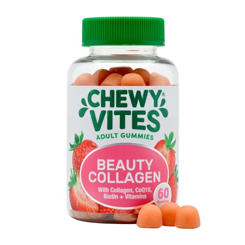 Chewy Vites Beauty Collagen 60 Gummy Vitamins |Hydrolised Collagen, CoQ10, Biotin + Vitamins | 1 Month Supply | Real Fruit Juice | Berry Flavour | 2-a-Day | CHEWY VITES buy supplements canada