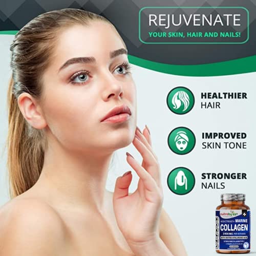 High Strength Marine Collagen 2400mg with Hyaluronic Acid 100mg, Biotin, Vitamin C, D3, B12 and Silica NUTRABYTES buy supplements canada