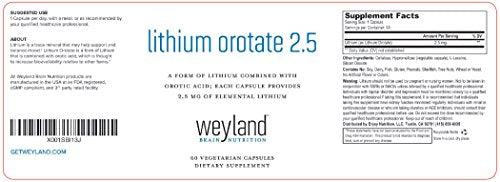 Lithium Orotate 2.5mg (1 Bottle), 60 Vegetarian Capsules, Lithium Supple Weyland Brain Nutrition buy supplements canada