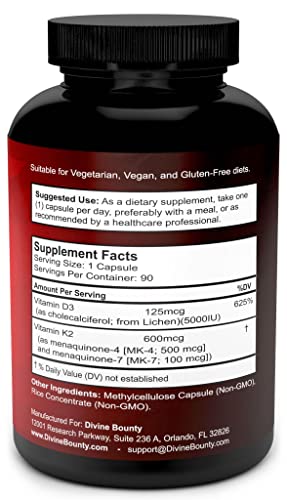 Vitamin K2 (MK7 & MK4) with D3 Supplement - Vitamin K & D as MK-7 100mcg, MK-4 500mcg Divine Bounty buy supplements canada