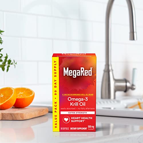 MegaRed Antarctic Krill Oil 500mg Omega 3 Fatty Acid Supplement, Extra Strength EPA & DHA Krill Oil Softgels (90cnt Box), Astaxanthin MegaRed buy supplements canada