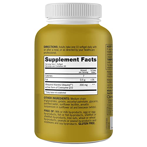 Qunol 200mg Ubiquinol, Powerful Antioxidant for Heart and Vascular Health, Essential for energy production, Natural Supplement Active Form of CoQ10, 60 Count Qunol buy supplements canada
