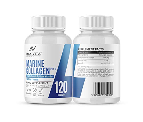 Marine Collagen Type 1 2400mg - 120 Capsules Supplement with Hyaluronic Acid and Vitamin C MAX VITA MAXIMUM VITALITY buy supplements canada