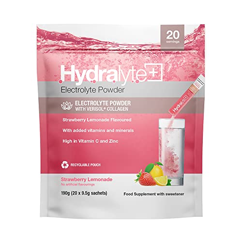 Hydralyte Plus Collagen Effervescent Electrolytes Powder Sachets - 20 Strawberry Lemonade Flavored Sticks Hydralyte buy supplements canada