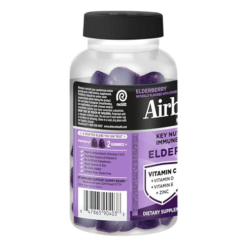 Airborne Elderberry + Zinc & Vitamin C Gummies For Adults, Immune Support Vitamin D & Zinc Gummies With Powerful Antioxidant Vitamins C D & E Airborne buy supplements canada
