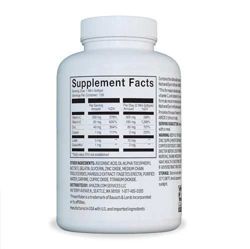 Amazon Basics Eye Vitamin and Mineral Supplement, AREDS 2 Formula with Lutein & Zeaxanthin, 120 Softgels Amazon Basics buy supplements canada