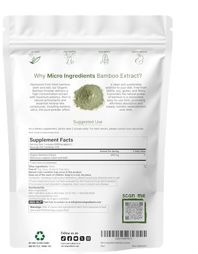 Micro Ingredients Organic Bamboo Extract Powder, 8oz (378 Servings) | Bamboo Plant Silica & Mineral Supplements | Natural Stem & Leaf Extract | Non-GMO, Gluten Free, Vegan Friendly Micro Ingredients buy supplements canada