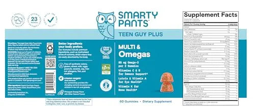 SmartyPants Teen Guy Multivitamin Gummies - Improved Formula: Omega 3 (DHA/EPA), Vitamin D3, C, Vitamin B12, B6, A, K & Zinc SmartyPants buy supplements canada