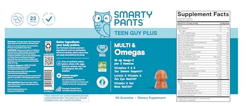 SmartyPants Teen Guy Multivitamin Gummies, Omega 3 (DHA/EPA), Vitamin D3, C, Vitamin B12, B6, A, K & Zinc, Folate, Gluten Free, Fruit Flavor, 60 Count (30 Day Supply) SmartyPants buy supplements canada