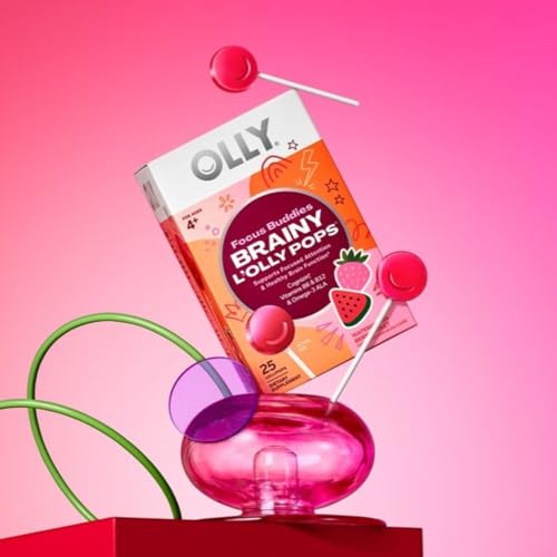 OLLY Focus Buddies L’OLLY Pops, Cognizin, Vitamins B6 and B12, Omega-3 ALA, Supports Focused Attention and Healthy Brain Function,* Kids 4+ Dietary Supplement, Watermelon Strawberry Flavored, 25 Count OLLY buy supplements canada