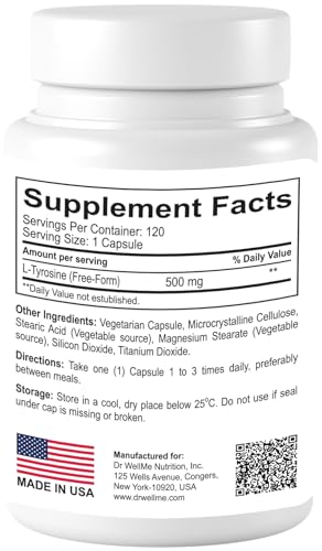 Dr.WellMe L-Tyrosine 500mg Capsules, Dietary supplements-120 Capsules DR WELLME NUTRITION buy supplements canada