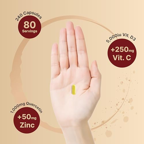 NatureBell Zinc Quercetin with Vitamin C & D3, 240 Capsules | Quercetin 1,000mg, 4 in 1 Zinc 50mg, Vitamin C 250mg, Vitamin D3 5,000 IU – ZincVanta Advanced Immune Defense & Lung Support NatureBell buy supplements canada