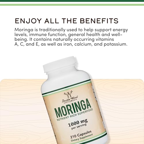 DWS Organic Moringa Capsules 1000mg - Pure Moringa Powder for Energy & Immune Support - Green Superfood Rich in Antioxidants Double Wood Supplements buy supplements canada