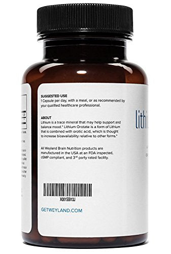 Lithium Orotate 2.5mg (1 Bottle), 60 Vegetarian Capsules, Lithium Supple Weyland Brain Nutrition buy supplements canada