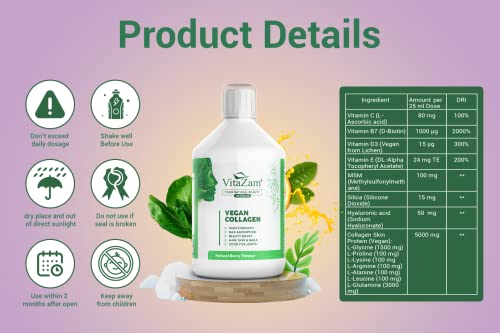 VitaZam Vegan Collagen Liquid 5000mg Hydrolyzed Collagen Peptides for Women VitaZam buy supplements canada