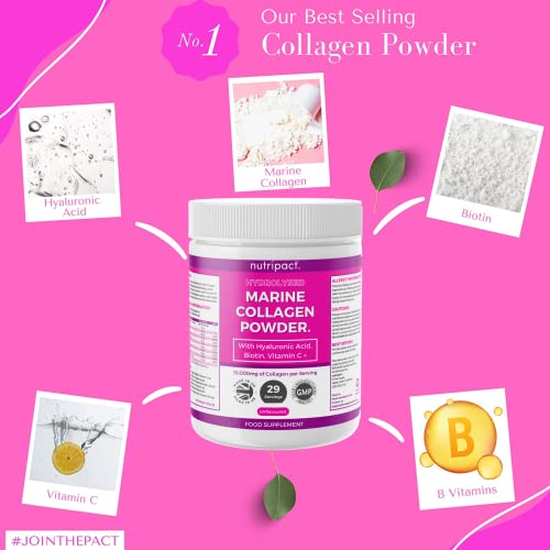 Hydrolysed Marine Collagen Peptides Powder with Hyaluronic Acid, Biotin, Vitamin C & B Vitamins – 10,000mg Collagen nutripact buy supplements canada