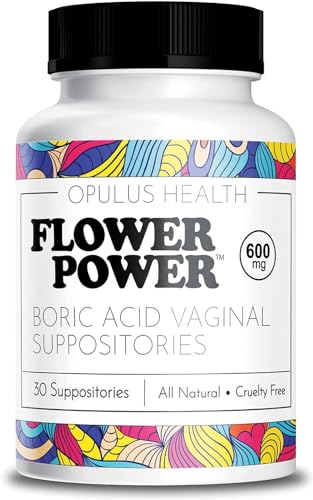 Flower Power Vegan Boric Acid Suppositories - 30 Capsules - 600mg for Vaginal Odor and pH Balance Flower Power buy supplements canada