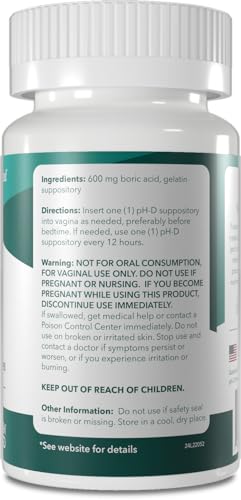 pH-D Feminine Health - 600 mg Boric Acid Suppositories - Woman Owned - for Vaginal Odor Use - 12 Count pH-D Feminine Health Support buy supplements canada