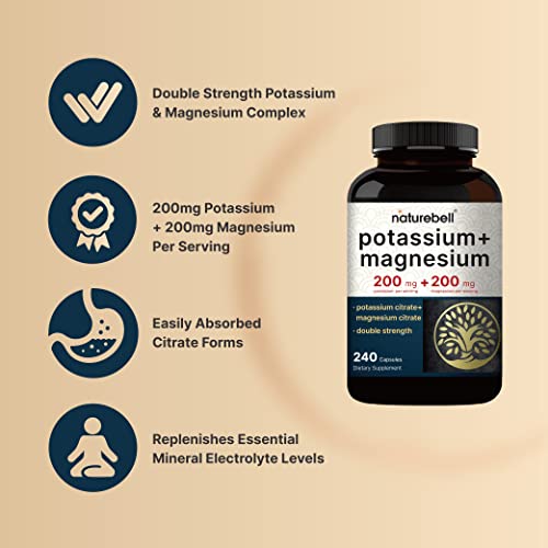 Potassium Magnesium Supplement – 200mg + | 240 Capsules Easily Absorbed Citrate NatureBell buy supplements canada