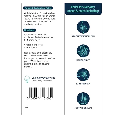 NOVEHA Lidocaine Roll-On Gel 4% | Maximum Strength Temporary Topical Pain Relief for Minor Muscle & Joint Aches | Cooling Formula with Menthol & Arnica | Non-Greasy, Quick-Drying | 2.5 fl oz NOVEHA buy supplements canada