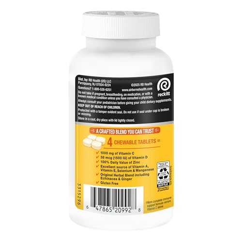 Airborne Vitamin C 1000mg (per Serving) - Citrus Chewable Tablets (116 Count in a Bottle), Gluten-Free Immune Support Supplement, with Vitamins A C E, Zinc, Selenium Airborne buy supplements canada